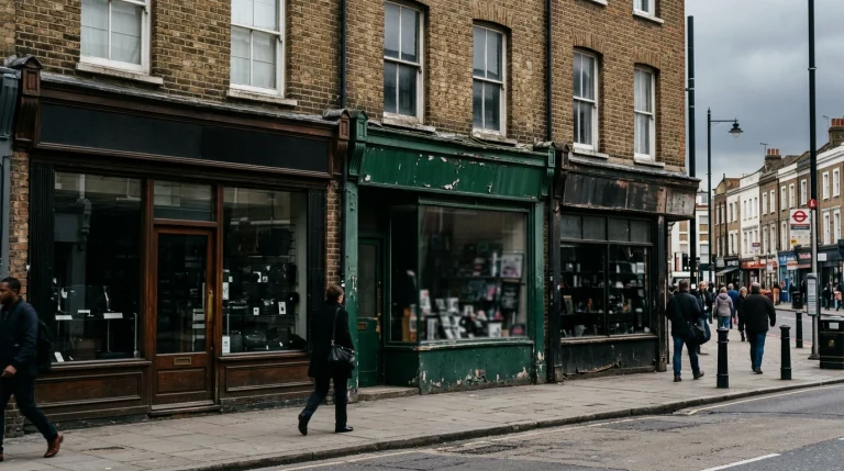 A row of generic high-street betting shop frontages on a British town street
